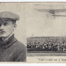 Pohlednice z letu Jana Kašpara z Pardubic do Prahy 13.9.1911, dva snímky vlevo portrét J. Kašpara, vpravo Vzlet aviatika